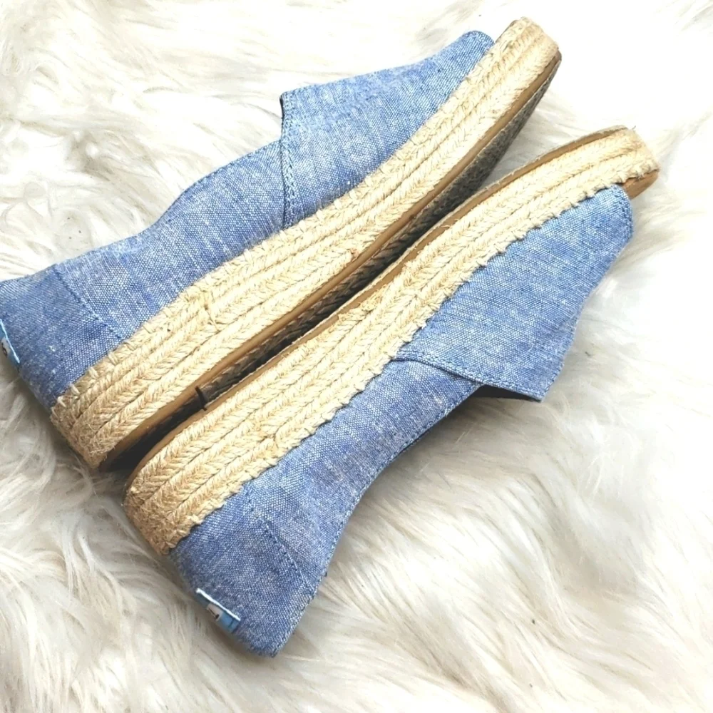 TOMS Alpargata Blue Slub Chambray Open Ztoe Espadrilles: Blue Slub 7